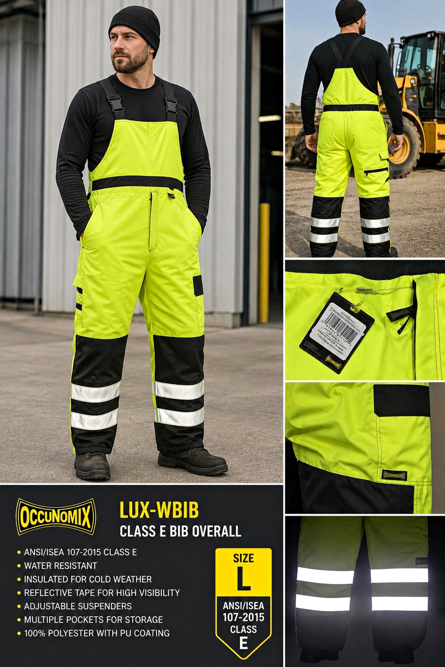 OccuNomix LUX-WBIB Hi Vis Insulated Bib Overalls Class E Reflective Size L